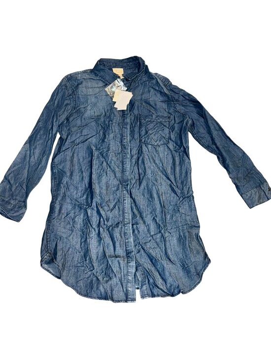 Andrea Jovine Tops - Andrea Jovine Denim Long-Sleeve Tunic Shirt Dress L 100% Tencel Blue